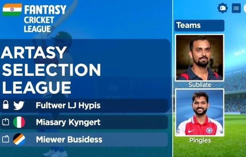 Fantasy Cricket League India interface showing team selection screen with Indian cricket players