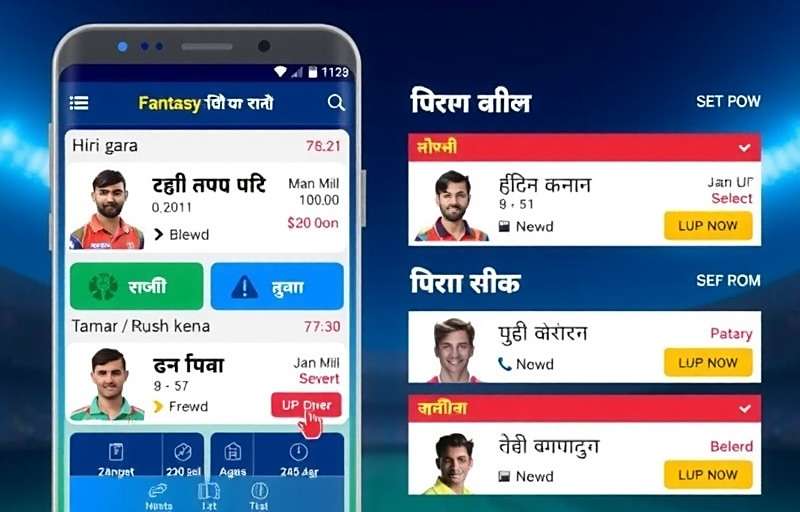 Fantasy Cricket League India app showing Hindi language interface with team selection options