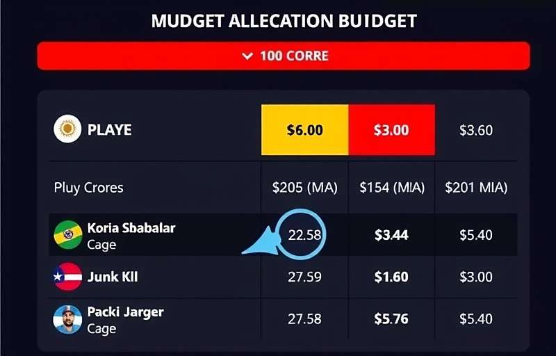 Fantasy Cricket League India budget allocation example showing player selection within 100 crore budget
